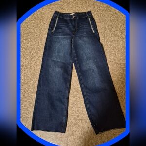 Oat New York High Rise Wide Leg Dark Wash Jeans w/Rhinestones